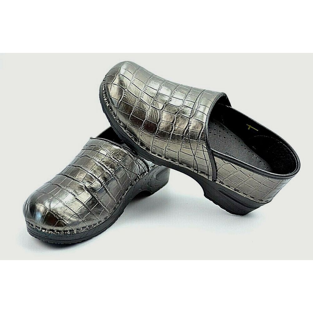 Bjork Womens Professional Animal Print Leather Clog Shoes Grey U.S sz 7.5 EU 38